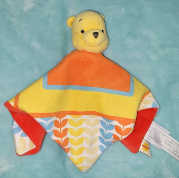 Winnie the Pooh Yellow Red Plush Print Lovey Security Baby Blanket Boy Girl 0-3 - Picture 1 of 5